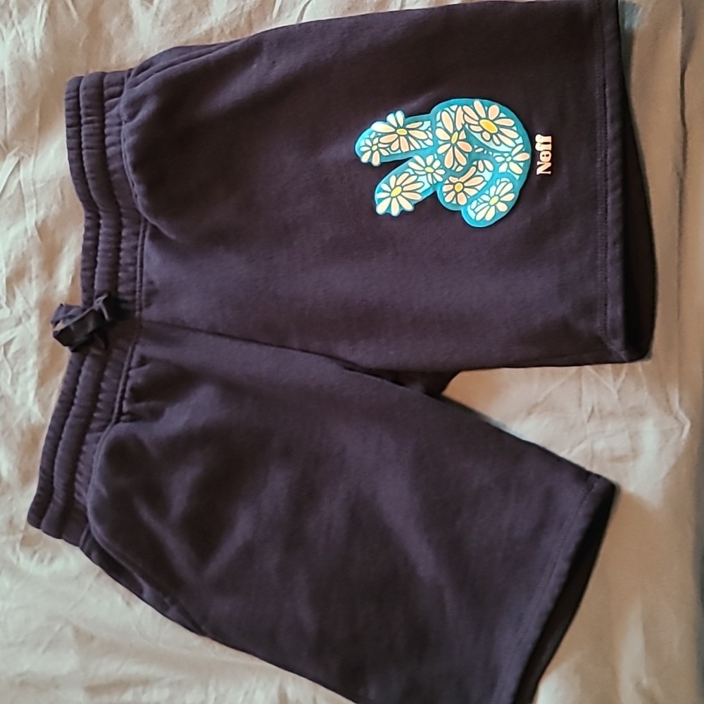 Neff Black Shorts with Peace Sign Design Size S Small